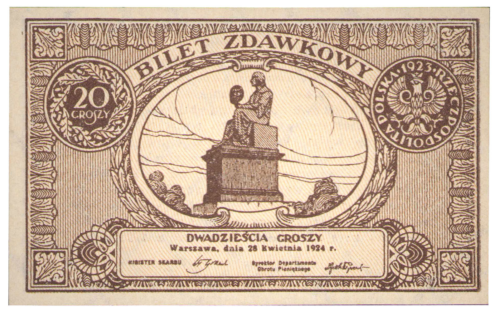 Bilet zdawkowy 20 groszy 1924